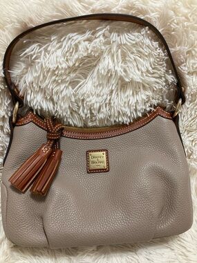Dooney & Bourke Pebble Leather Pouchette Shoulder Bag Taupe - Excellent